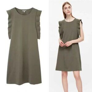 COS Ruffle Sleeve Dress Women's Size XS Khaki Green
